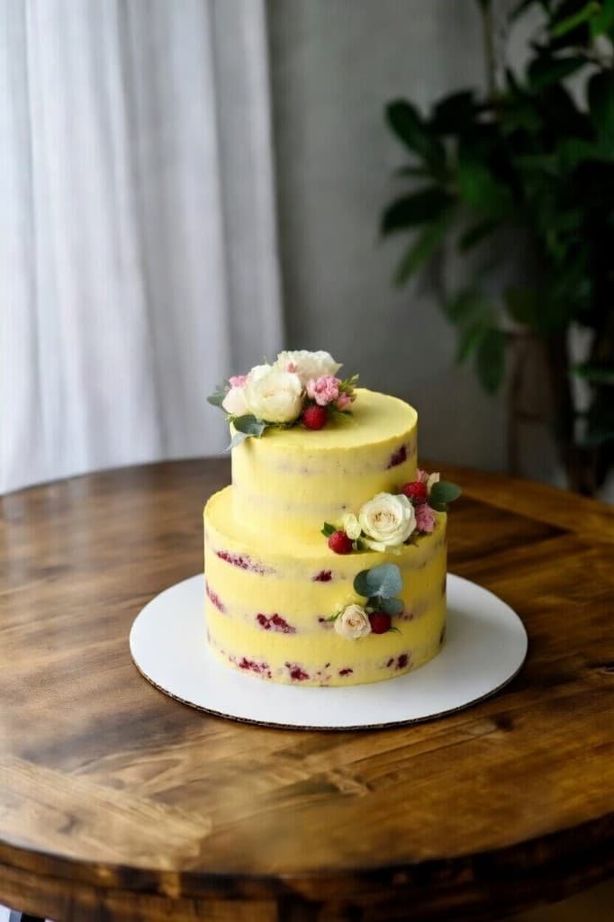 Two-tier lemon cake with florals
