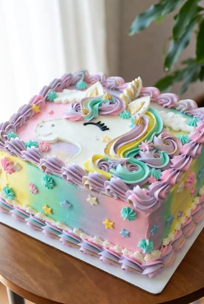 Unicorn buttercream birthday cake