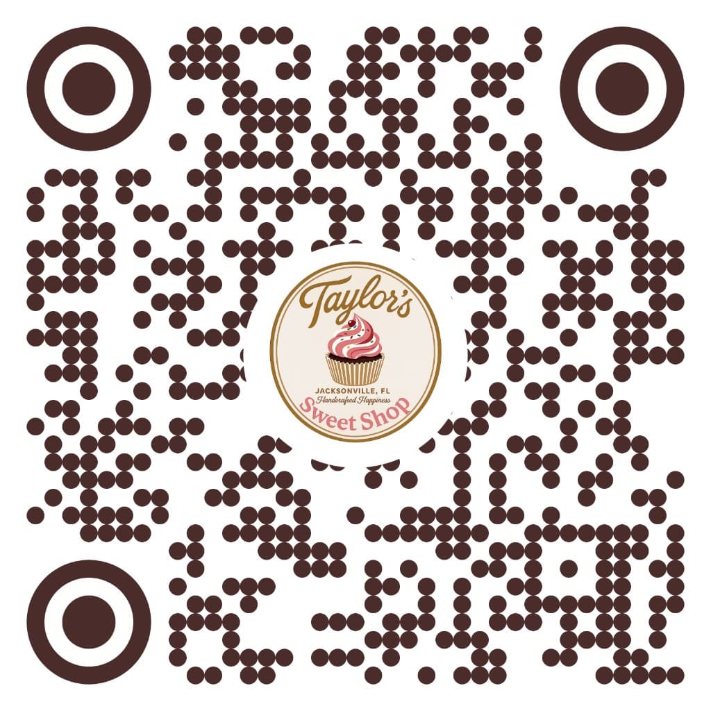 Brand-styled QR code with custom dots, rounded corners, and a logo in the center